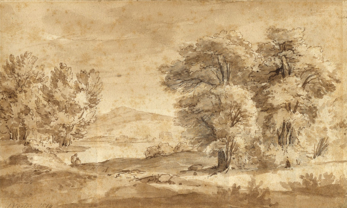 John Varley OWS, Landscape View with Figures – 1816 watercolour painting