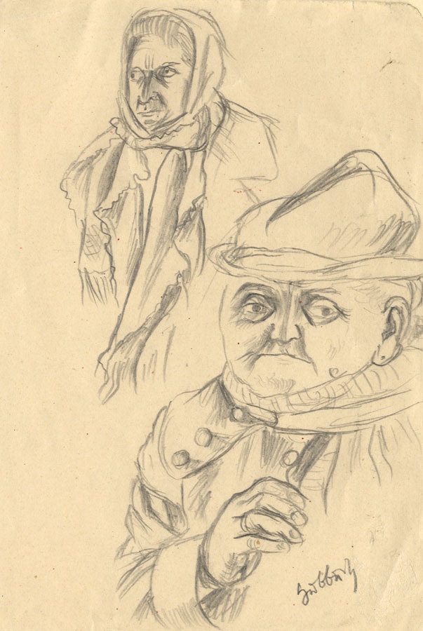 Karl Hubbuch, Figures on the Street – Original German 1920s graphite drawing