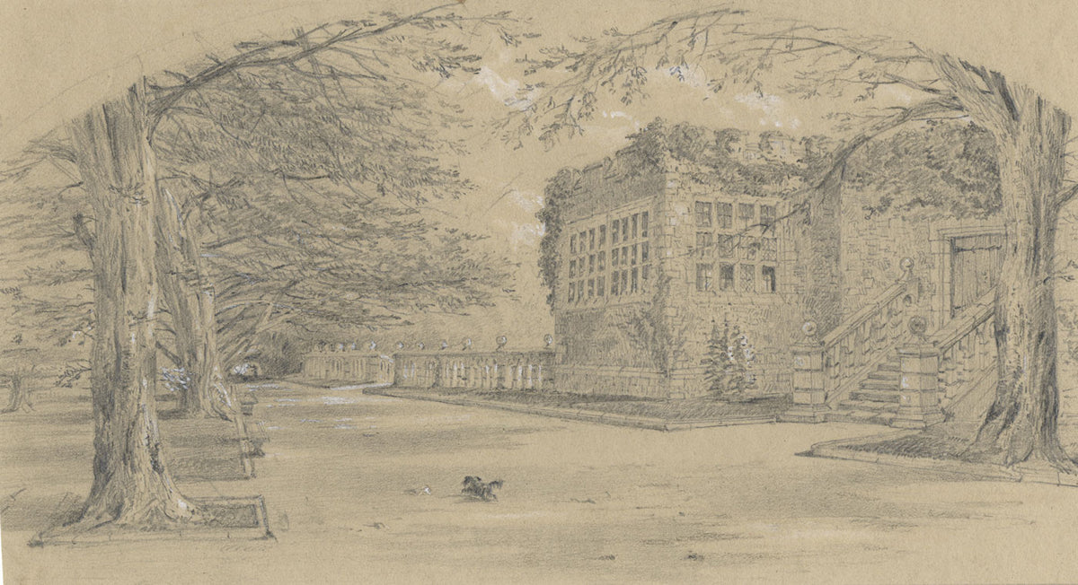 Ellis, Entrance, Haddon Hall, Derbyshire – Mid-19th-century graphite drawing
