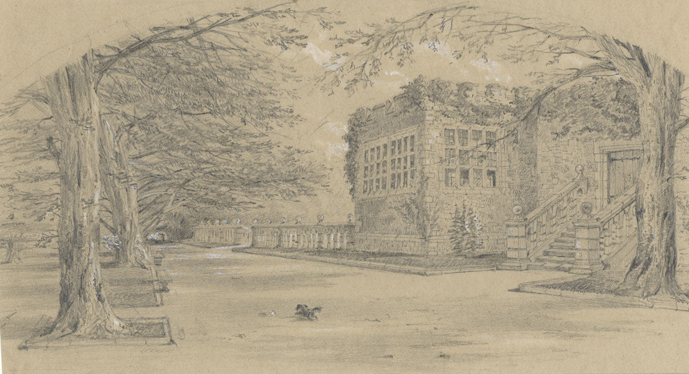 Ellis, Entrance, Haddon Hall, Derbyshire – Mid-19th-century graphite drawing