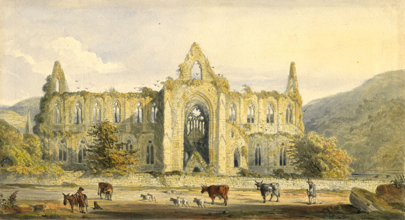 Ellis, Ruins at Tintern Abbey – Original late 19th-century watercolour painting