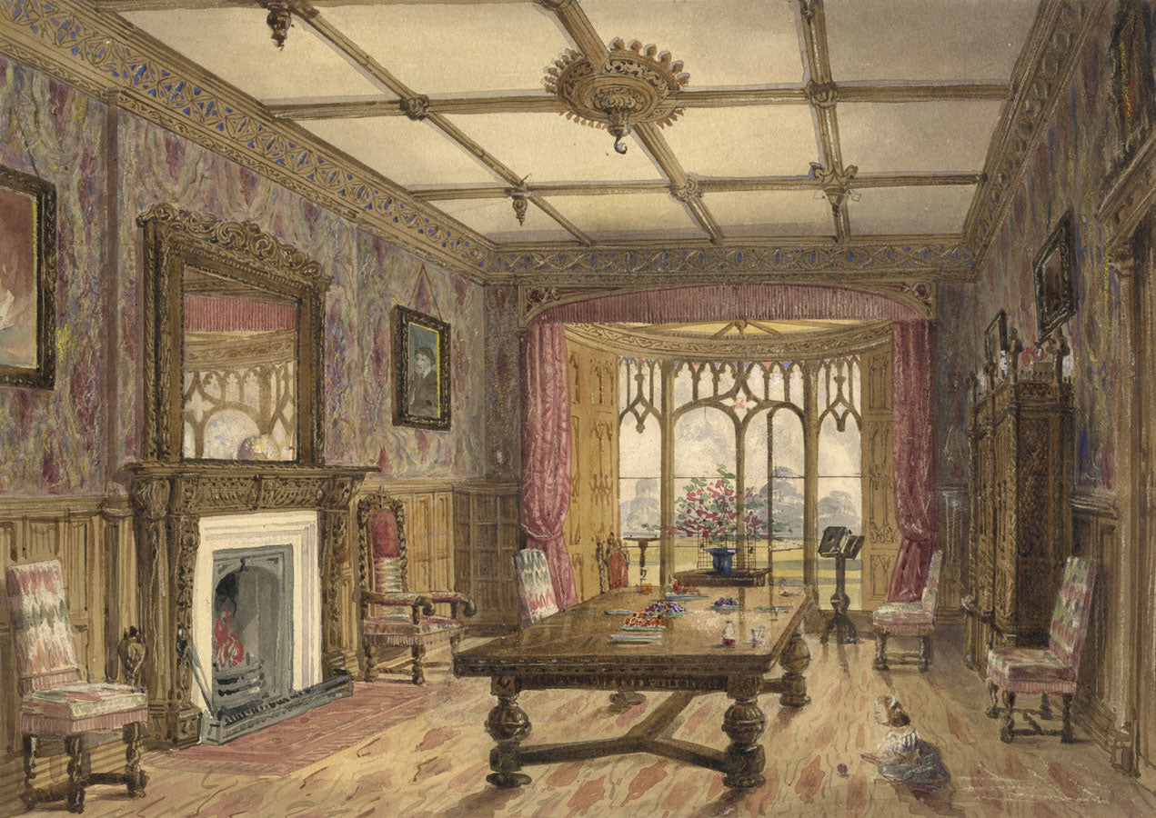 Ellis, Drawing Room, Jacobean House, Elstree – 19th-century watercolour painting