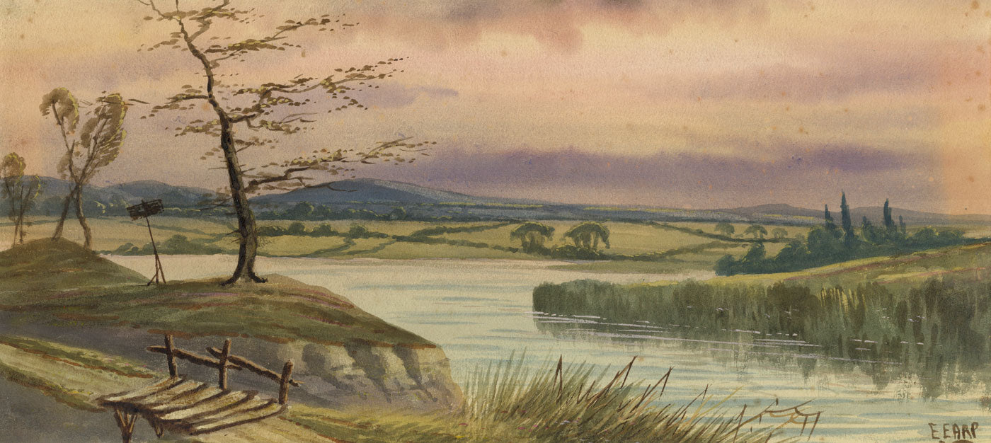 Edwin Earp, Lake Scene with Trees – Late 19th-century watercolour painting