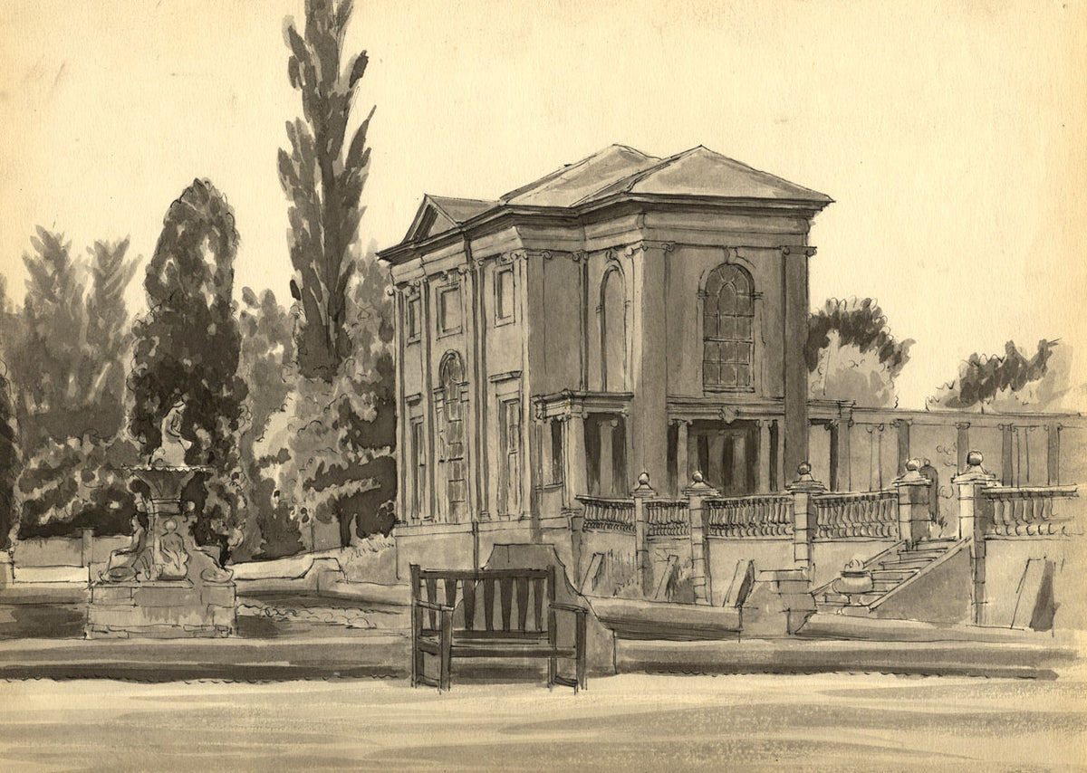 D. Clarke, Stoke Park Pavilion and Gardens – Original 1960s watercolour painting