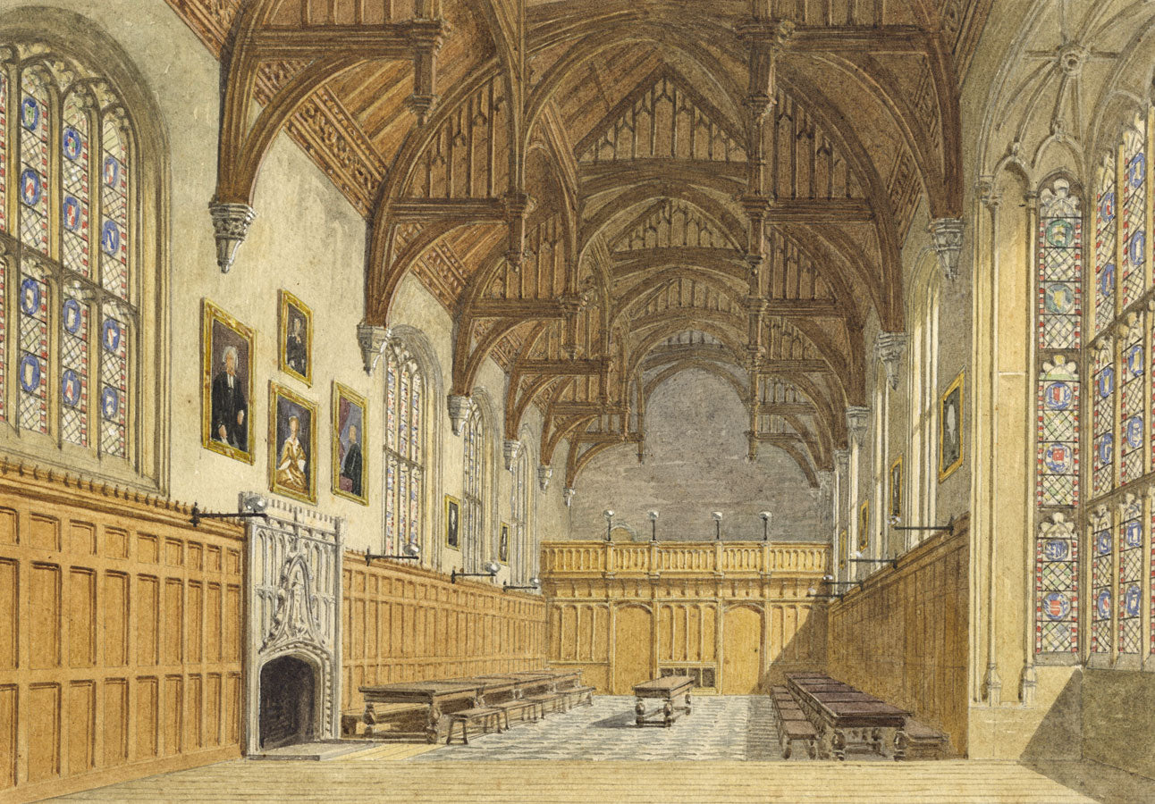 Attrib. W.A. Delamotte, Dining Hall Pembroke College Oxford, C19th watercolour