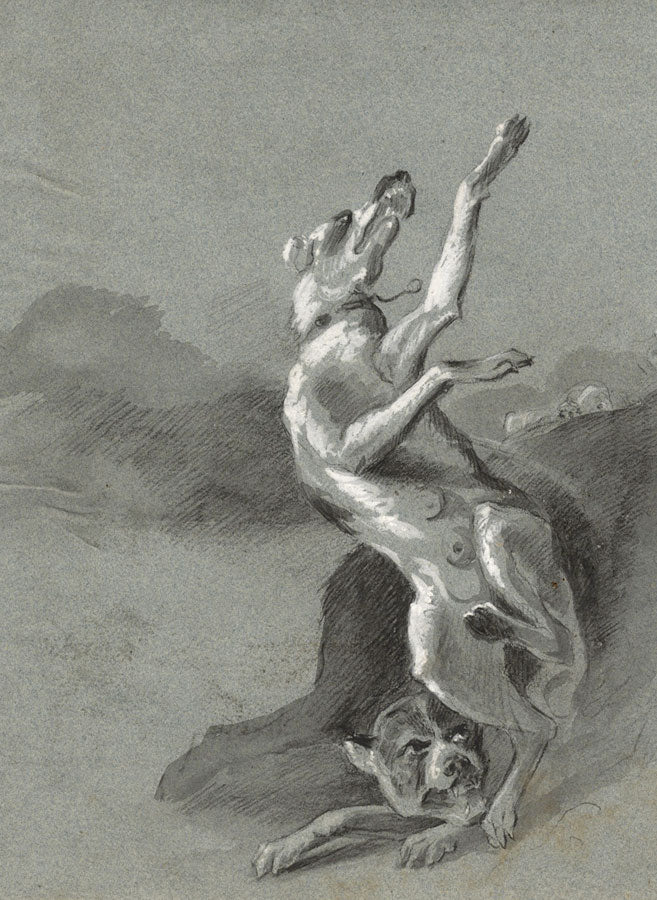 Boar Hunting after Abraham Danielsz. Hondius –Early 19th-century chalk drawing