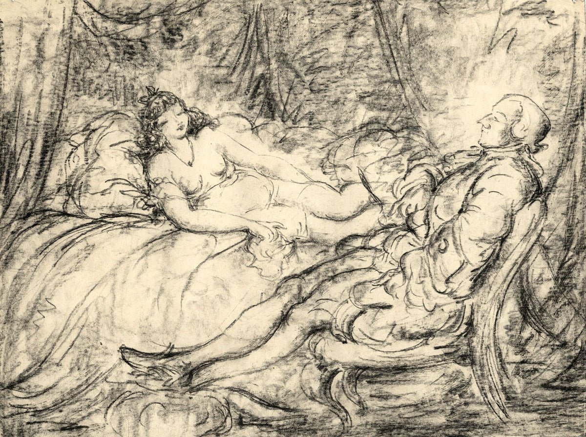 Harold Hope Read, Georgian Gentleman & His Mistress – 1920s charcoal drawing