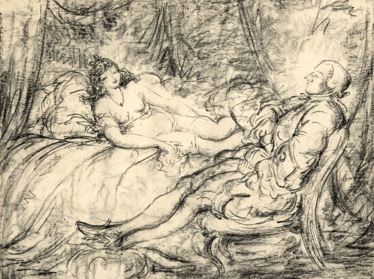 Harold Hope Read, Georgian Gentleman & His Mistress – 1920s charcoal drawing
