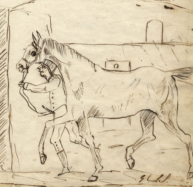 Charles Loraine-Smith, Horse Lead to Stables – Early 19th-century ink drawing