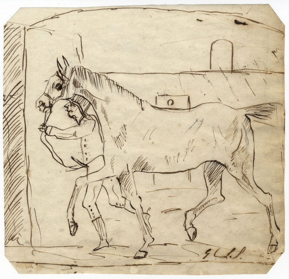 Charles Loraine-Smith, Horse Lead to Stables – Early 19th-century ink drawing