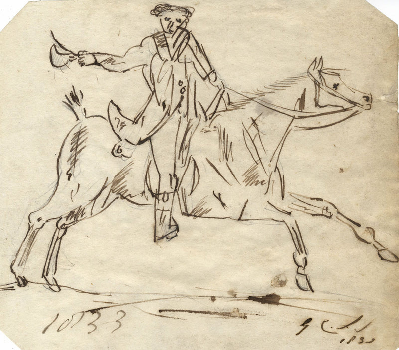 Charles Loraine-Smith, Gentleman on Horseback – Original 1833 pen & ink drawing