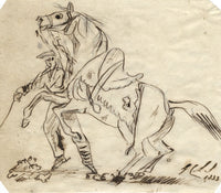 Charles Loraine-Smith, Rearing Horse & Rider – Original 1833 pen & ink drawing