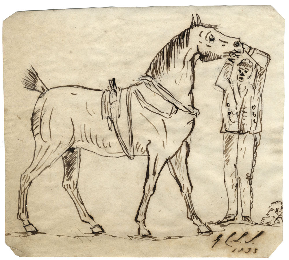 Charles Loraine-Smith, Horse & Rider – Original 1833 pen & ink drawing