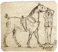 Charles Loraine-Smith, Caballo y jinete – Dibujo original a pluma y tinta de 1833