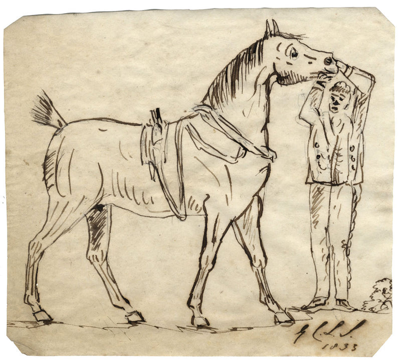 Charles Loraine-Smith, Caballo y jinete – Dibujo original a pluma y tinta de 1833