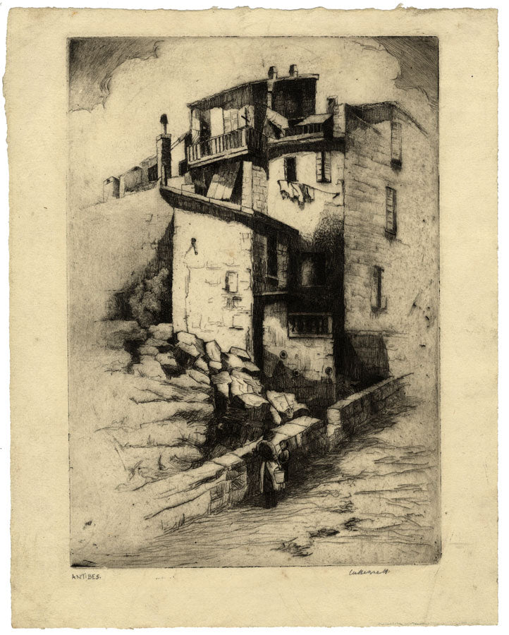 Bennett, Old Town, Antibes, Côte d’Azur – Early 20th-century etching print
