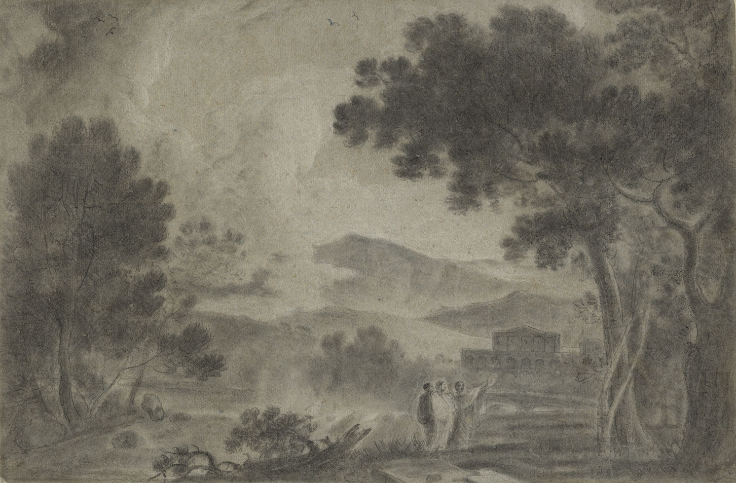 After Richard Wilson RA, Cicero at his Villa – 18th-century chalk drawing