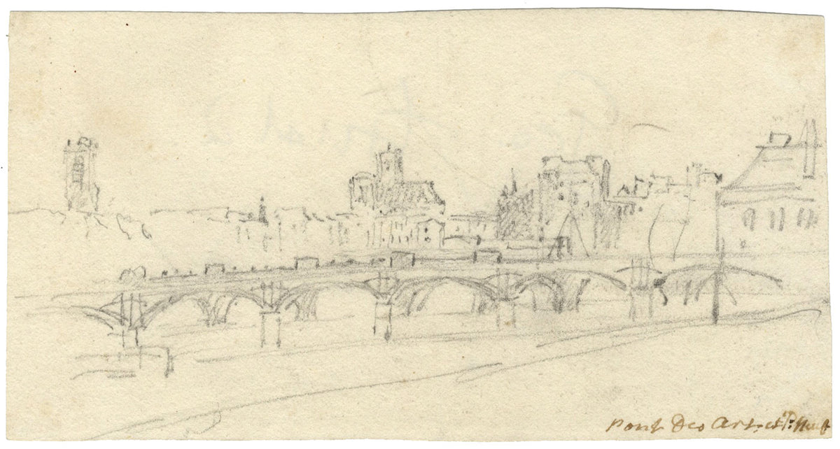 George Arnald ARA, Pont des Arts & Pont Neuf, Paris – c.1818 graphite drawing