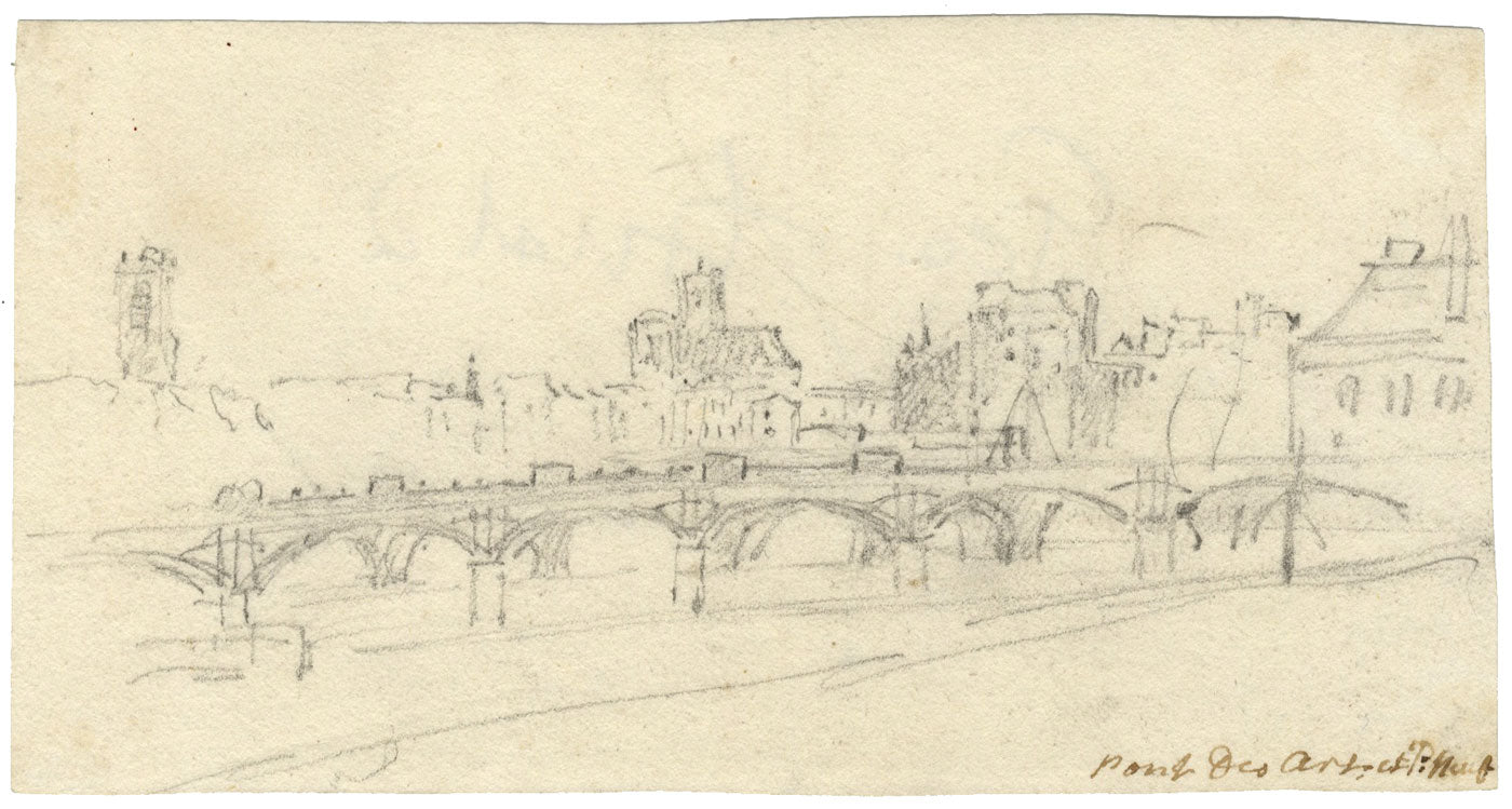 George Arnald ARA, Pont des Arts & Pont Neuf, Paris – c.1818 graphite drawing