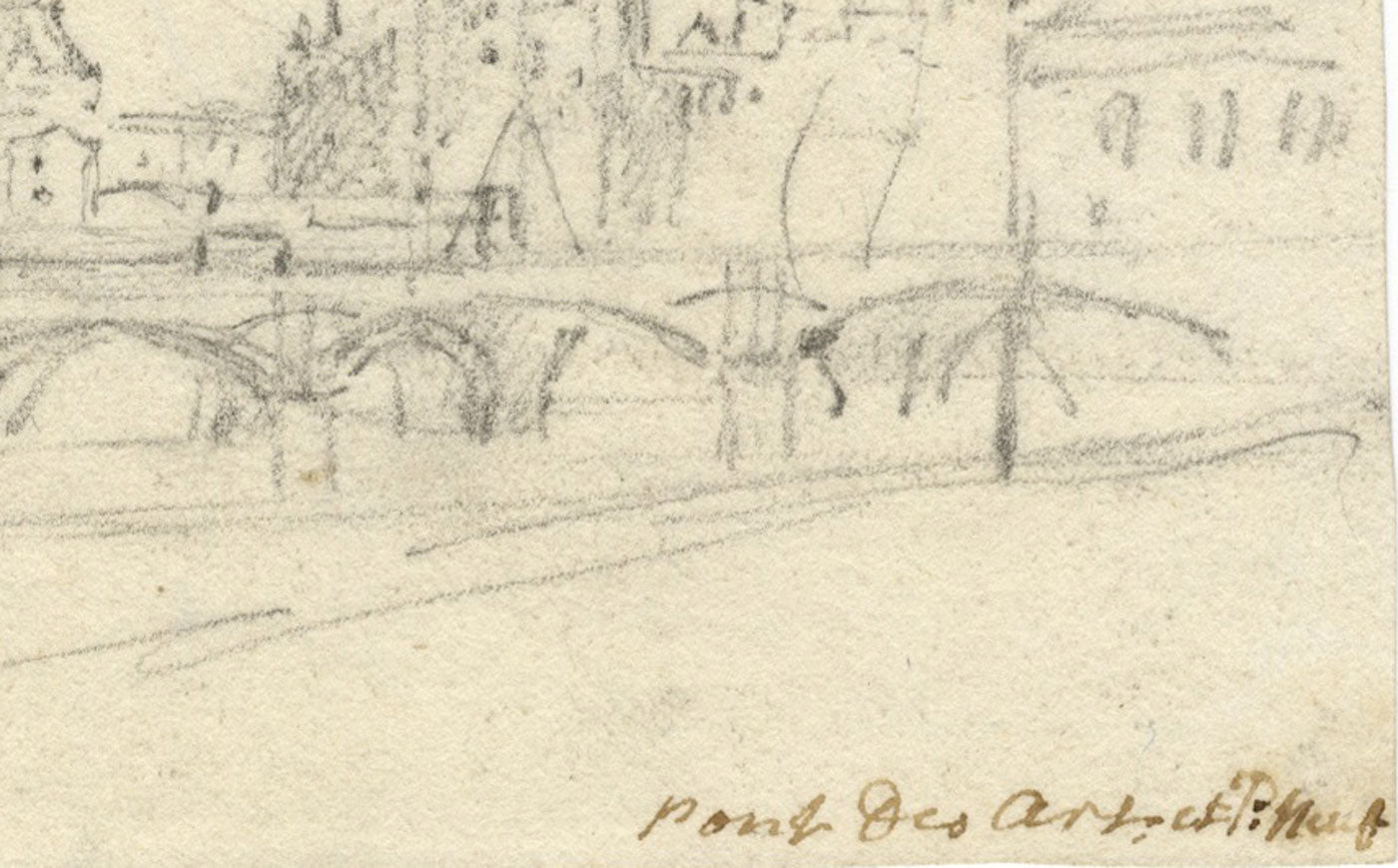 George Arnald ARA, Pont des Arts & Pont Neuf, Paris – c.1818 graphite drawing