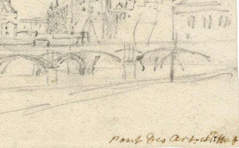 George Arnald ARA, Pont des Arts & Pont Neuf, Paris – c.1818 graphite drawing