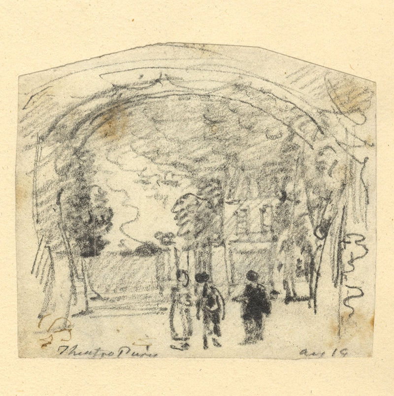 George Arnald ARA, At the Theatre, Paris – Original c.1818 graphite drawing