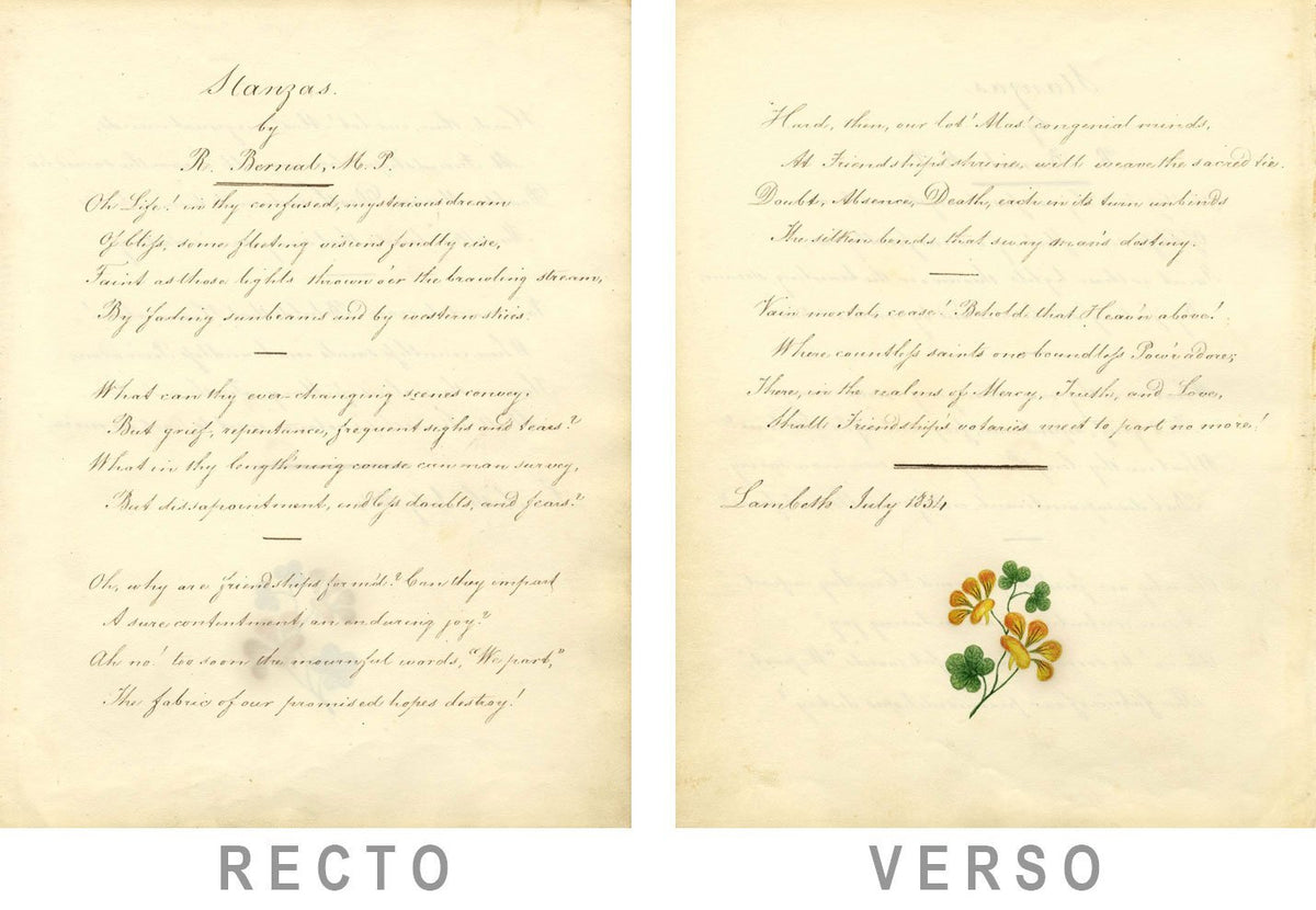 Copperplate Poetry 1834 Stanzas by Ralph Bernal MP with Yellow Geranium Painting