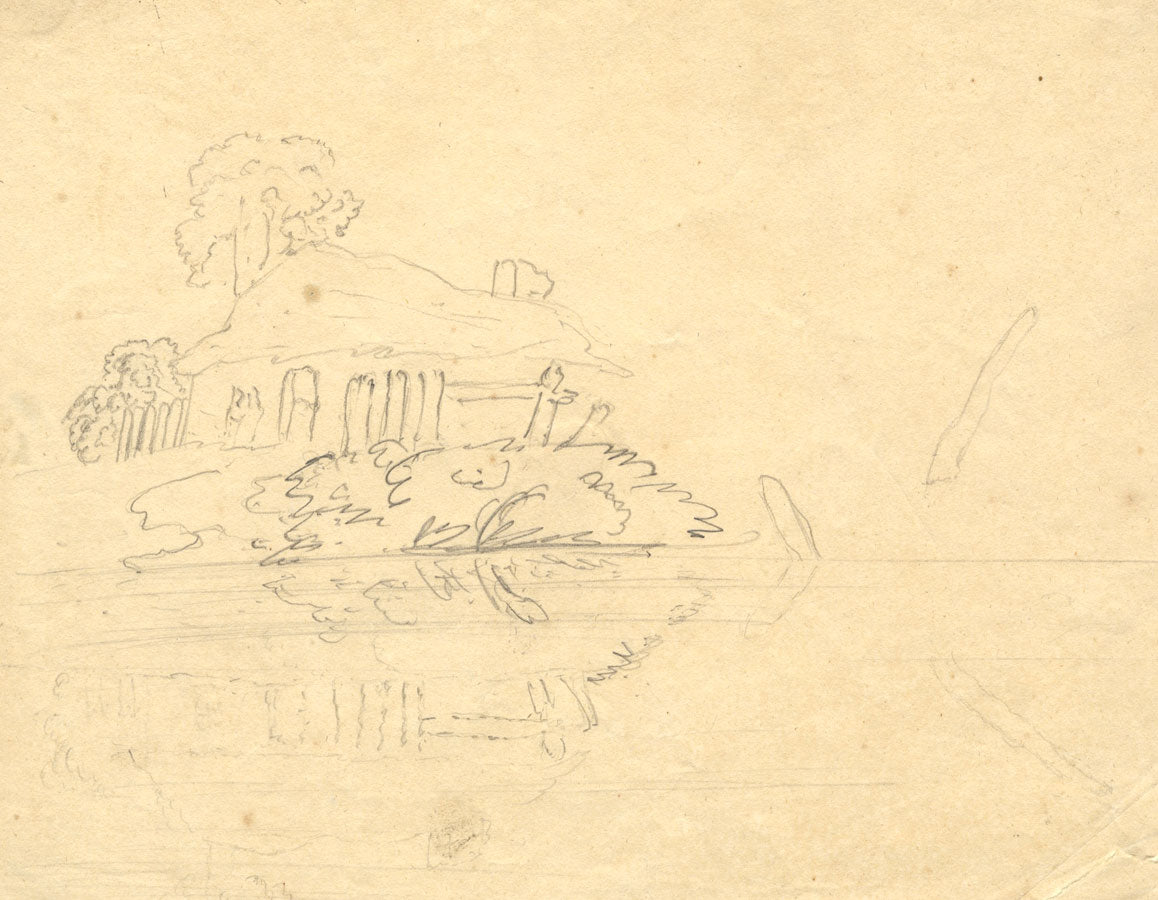 Landscape Sketch, Study in Reflection – Early 19th-century graphite drawing