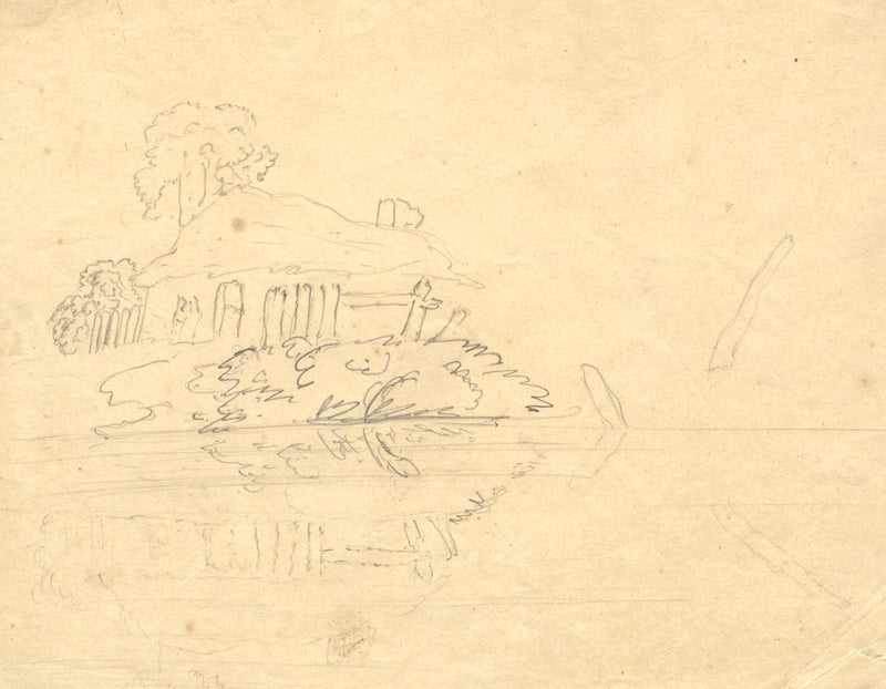 Landscape Sketch, Study in Reflection – Early 19th-century graphite drawing