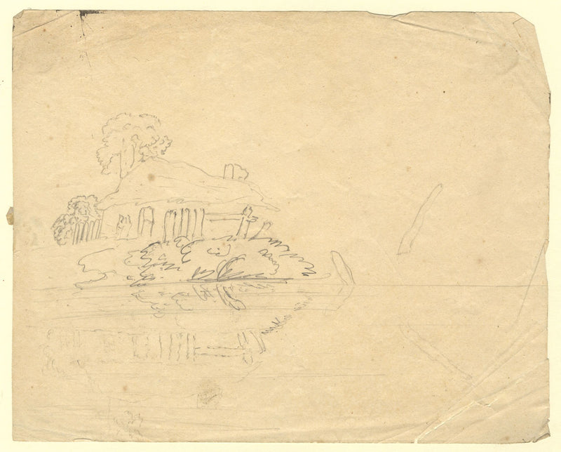 Schizzo di paesaggio, studio di riflessione – disegno a grafite di inizio Ottocento