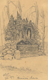 Kenneth E. Wootton, Virgin Mary Shrine, Humières, France – 1917 graphite drawing