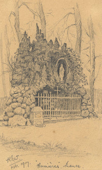 Kenneth E. Wootton, Virgin Mary Shrine, Humières, France – 1917 graphite drawing
