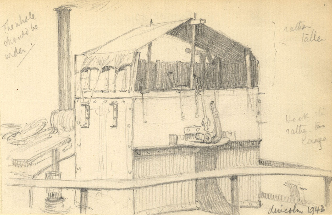 Kenneth E. Wootton, Study of Steam Barge, Lincoln – 1943 graphite drawing