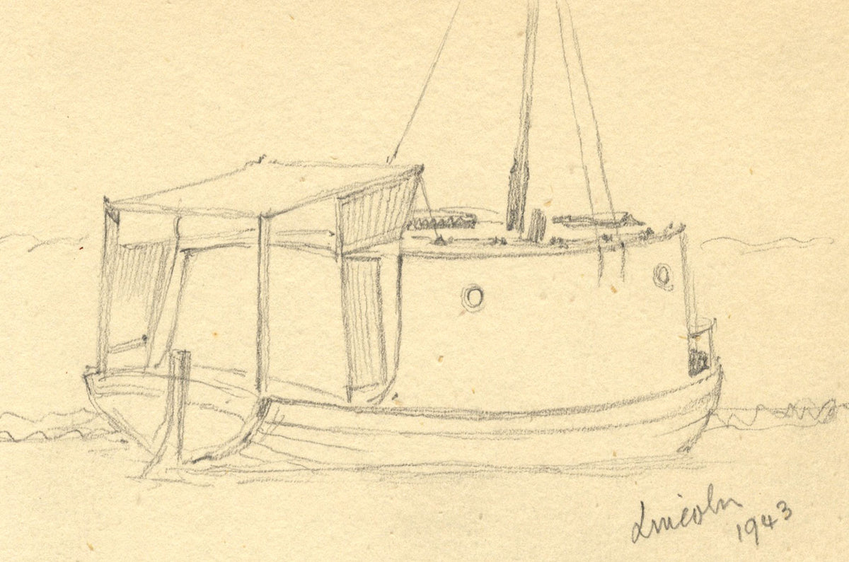 Kenneth E. Wootton, Boat Study, Lincoln – Original 1943 graphite drawing
