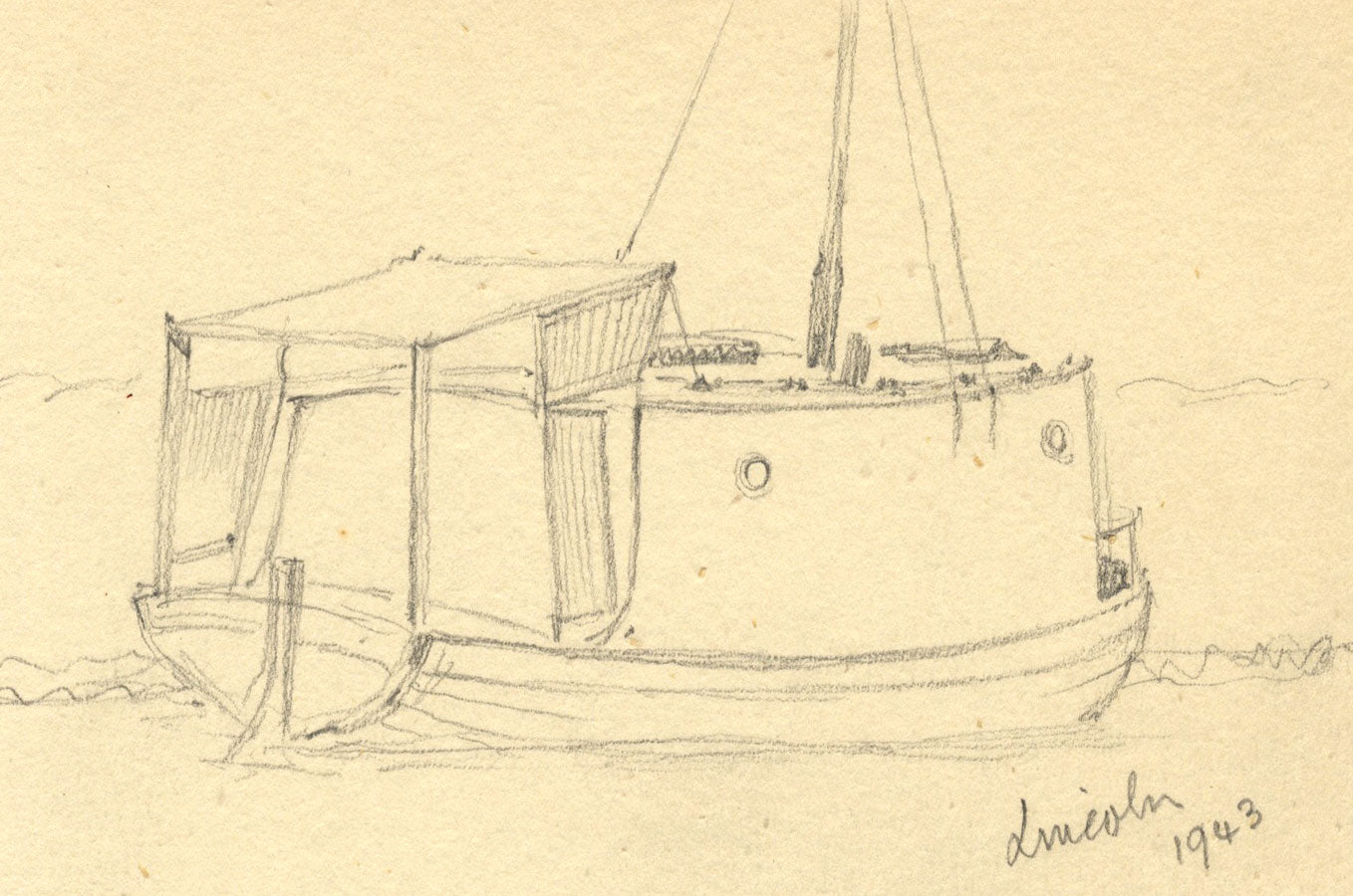 Kenneth E. Wootton, Boat Study, Lincoln – Original 1943 graphite drawing