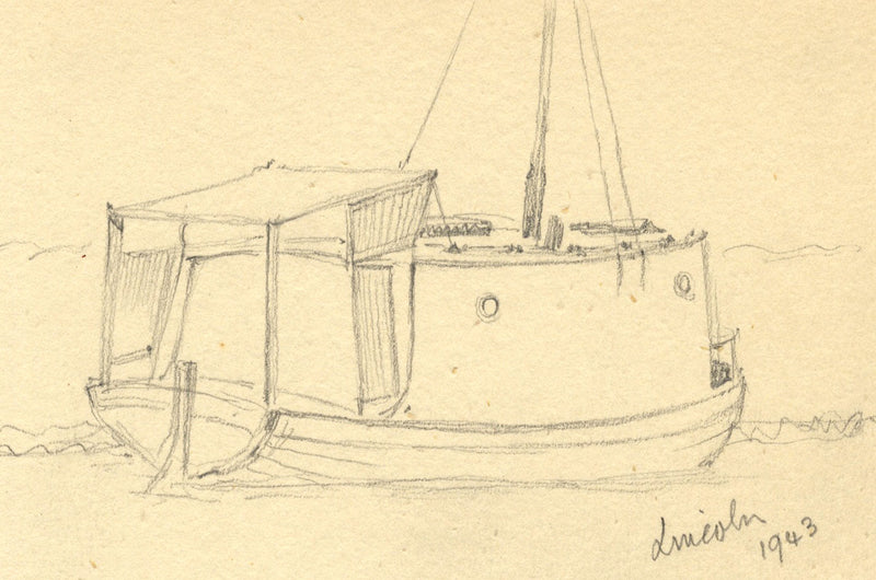 Kenneth E. Wootton, Boat Study, Lincoln – Original 1943 graphite drawing