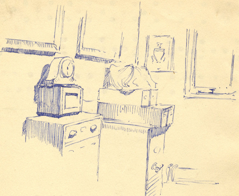 Kenneth E. Wootton, Office Interior, South Park, Lincoln –1942 pen & ink drawing