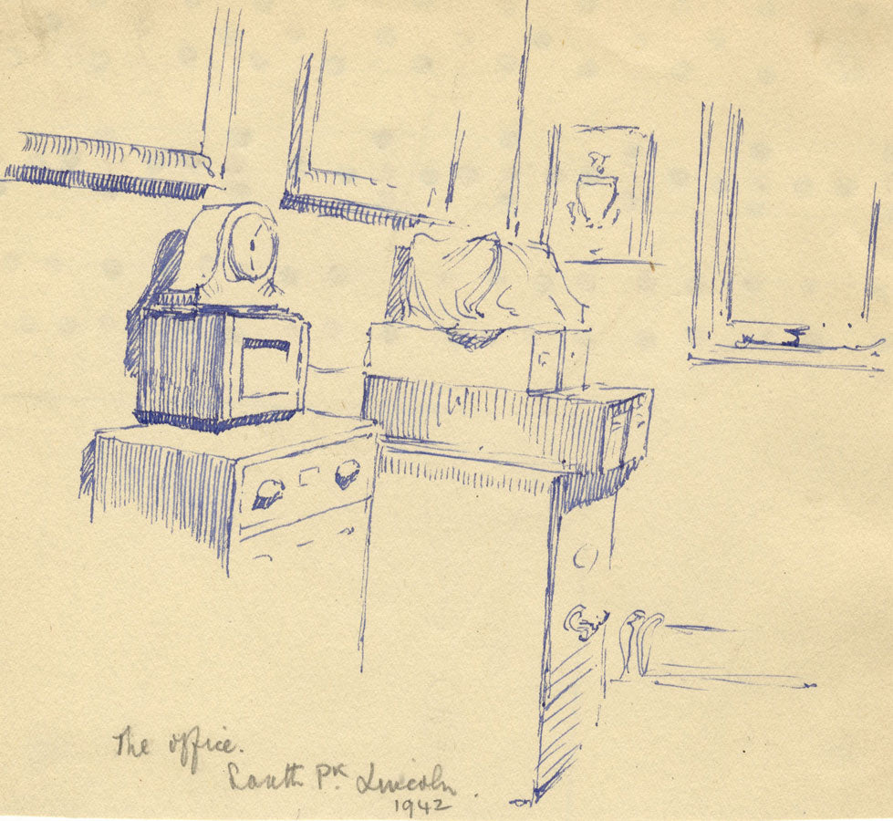 Kenneth E. Wootton, Interno dell'ufficio, South Park, Lincoln – disegno a penna e inchiostro del 1942