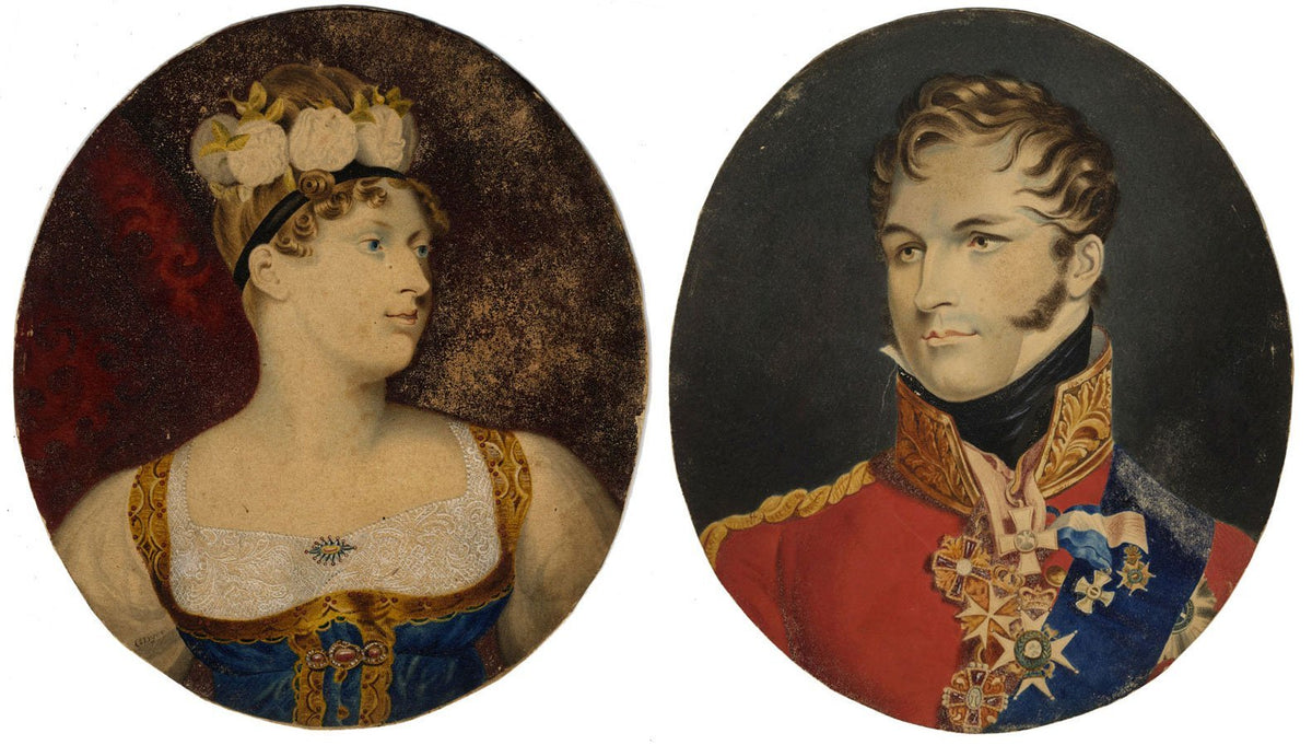 G. Dyer, Princess Charlotte of Wales & King Leopold I of Belgium 1820s paintings