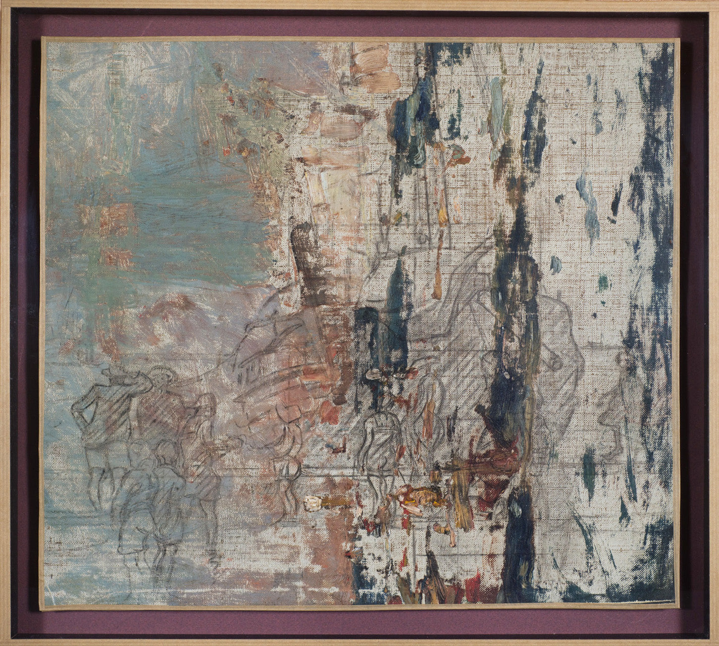 Frank Brangwyn RA RWS RBA, Figures & Boats on Estuary Shore c.1905 oil painting