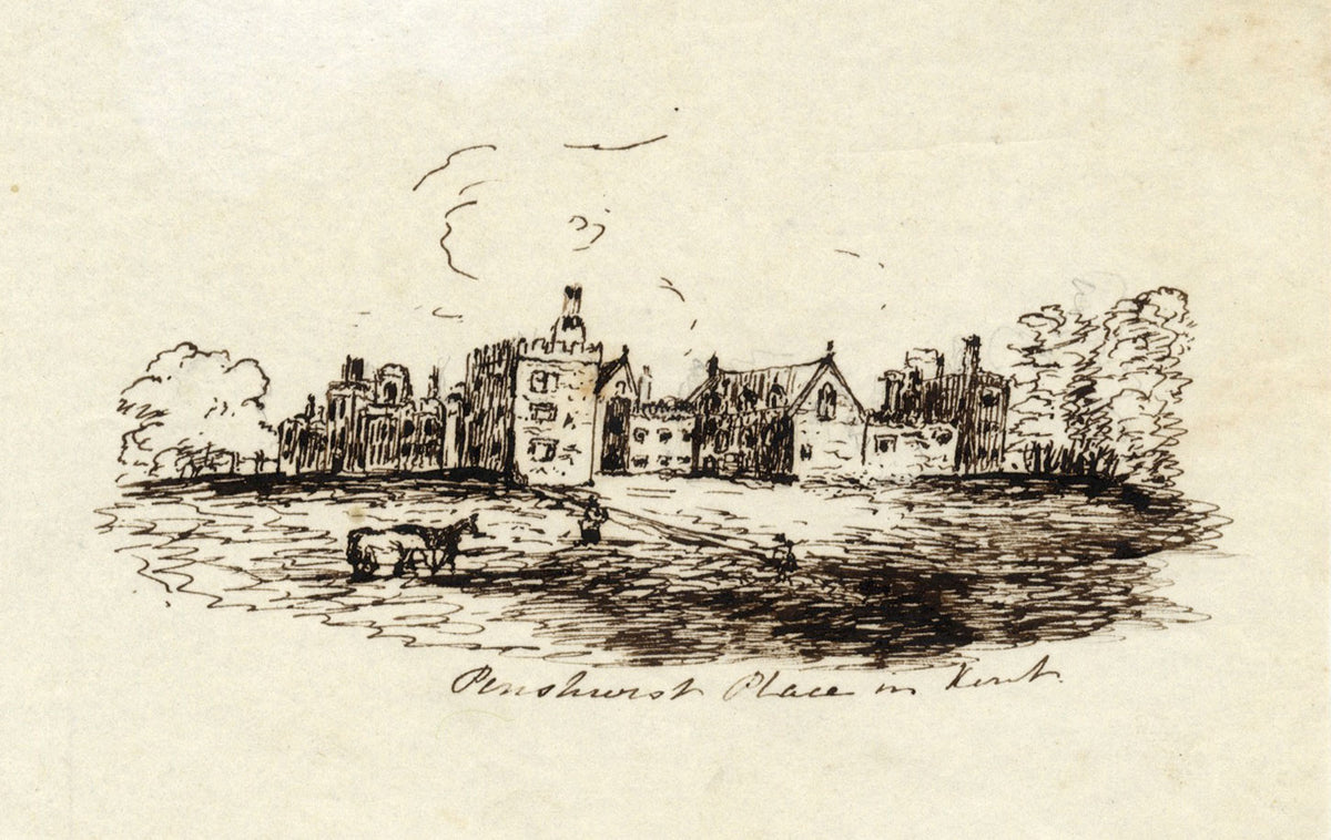 M.M.A.B., Penshurst Place, Kent – Original mid-19th-century pen & ink drawing