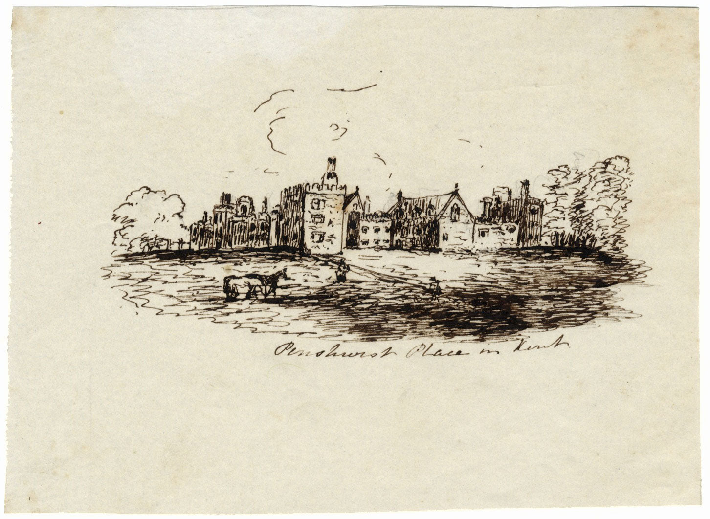MMAB, Penshurst Place, Kent – ​​Disegno originale a penna e inchiostro della metà del XIX secolo