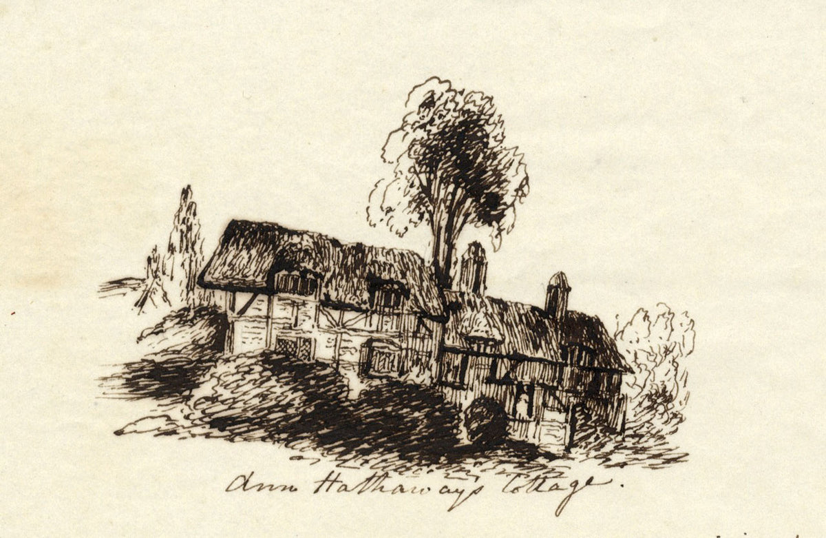 M.M.A.B., Anne Hathaway's Cottage – Original mid-19th-century pen & ink drawing