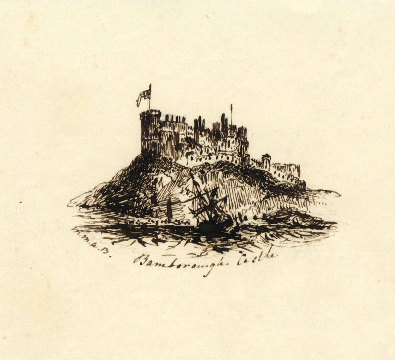 M.M.A.B., Bamburgh Castle – Original mid-19th-century pen & ink drawing