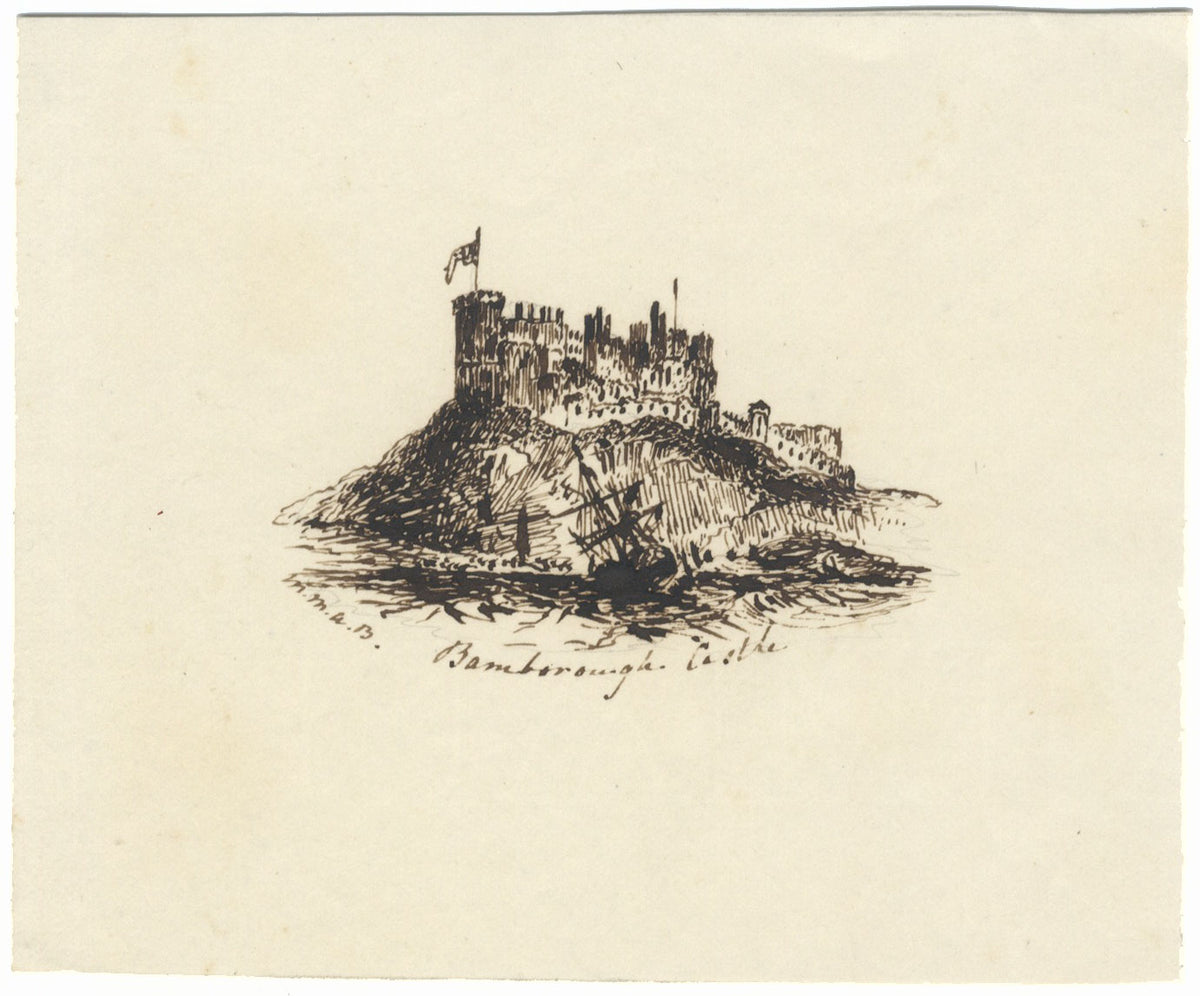 MMAB, Castello di Bamburgh – Disegno originale a penna e inchiostro della metà del XIX secolo