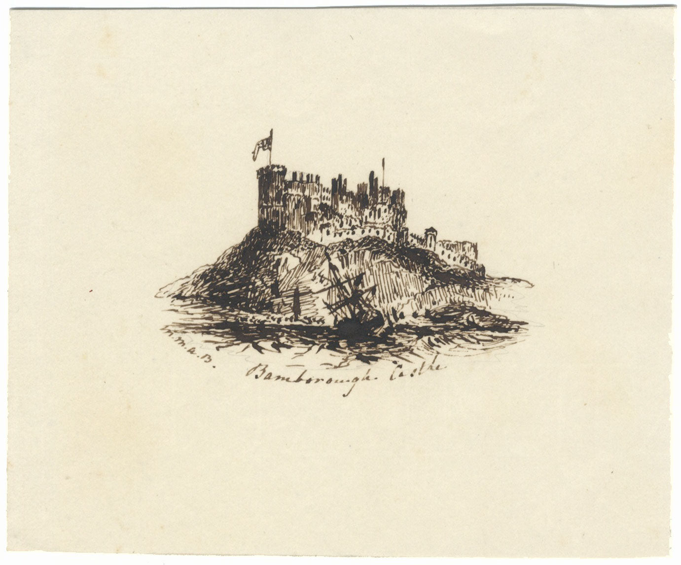 MMAB, Castillo de Bamburgh – Dibujo original a pluma y tinta de mediados del siglo XIX