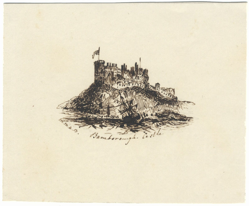 MMAB, Castillo de Bamburgh – Dibujo original a pluma y tinta de mediados del siglo XIX