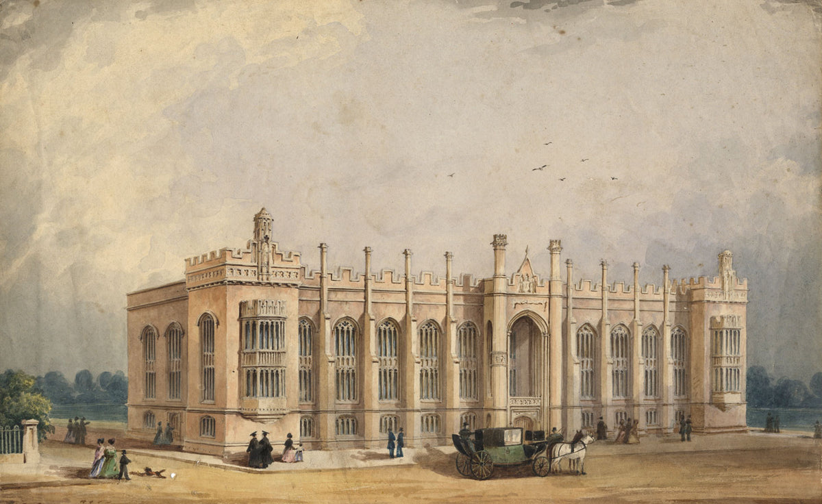 Gothic Building in Parkland – Original mid-19th-century watercolour painting