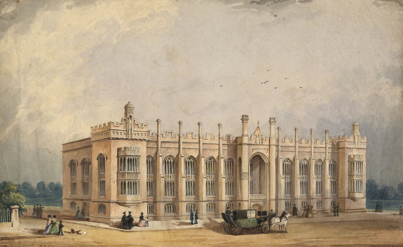Gothic Building in Parkland – Original mid-19th-century watercolour painting