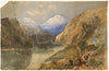 E.W., Mountain View with Lake & Hut, Horrà – Original 1891 watercolour painting